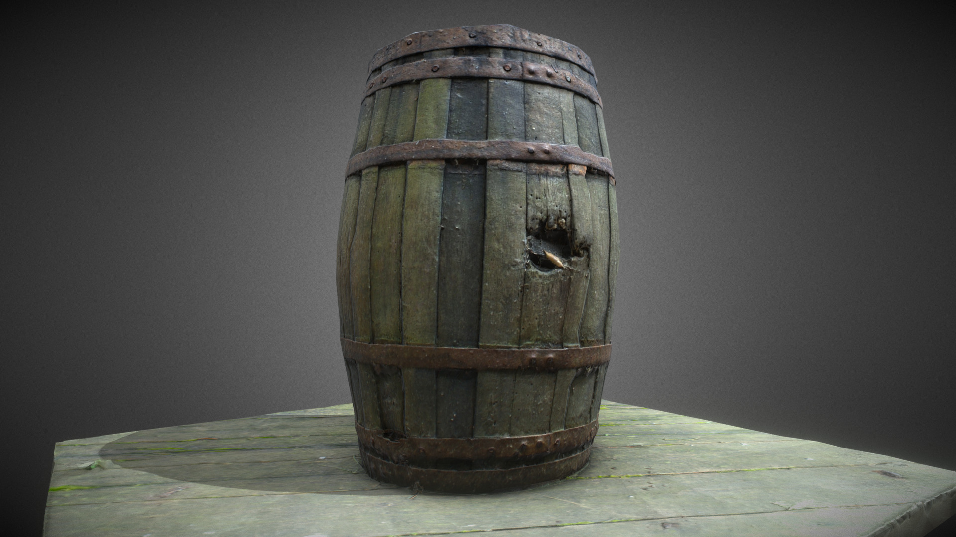 3D model Old Wood Barrel - This is a 3D model of the Old Wood Barrel. The 3D model is about a wooden barrel on a table.