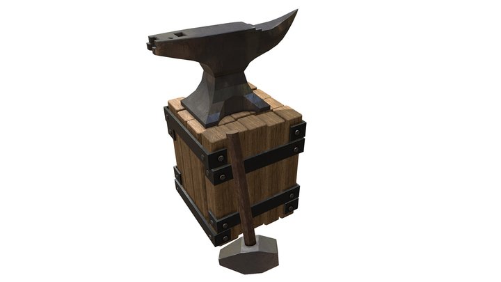 BlackSmith Anvil,Base and Hammer 3D Model
