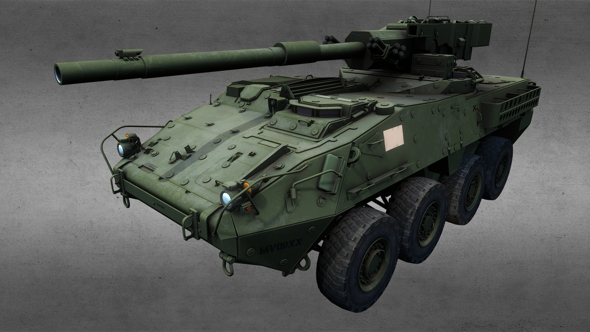 3D model Stryker 1128 (diffuse map) - This is a 3D model of the Stryker 1128 (diffuse map). The 3D model is about a military vehicle with a gun.