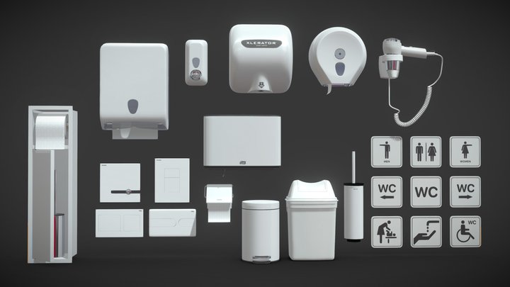 Public toilet accessories white set 153 3D Model