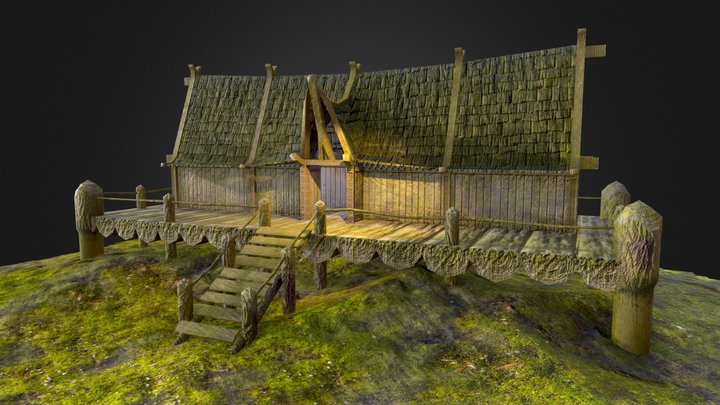 Ancient Viking Longhouse Low-Poly 3D Model