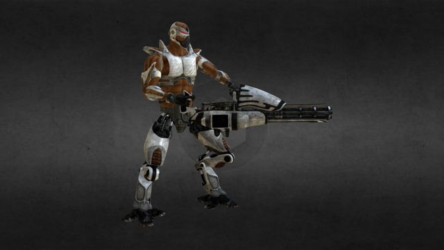 Retro-Futuristic Mechborg & Minigun 3D Model