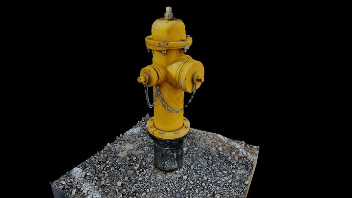 Fire Hydrant, Yellow, W/ Ground 01 3D Model