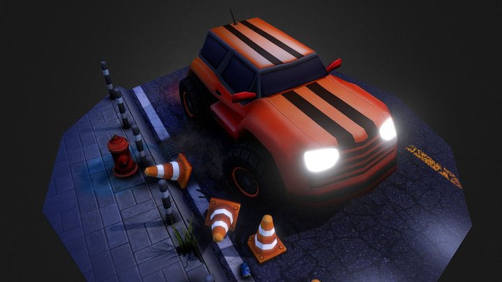 Car Pursuit - Lowpoly Scene 3D Model