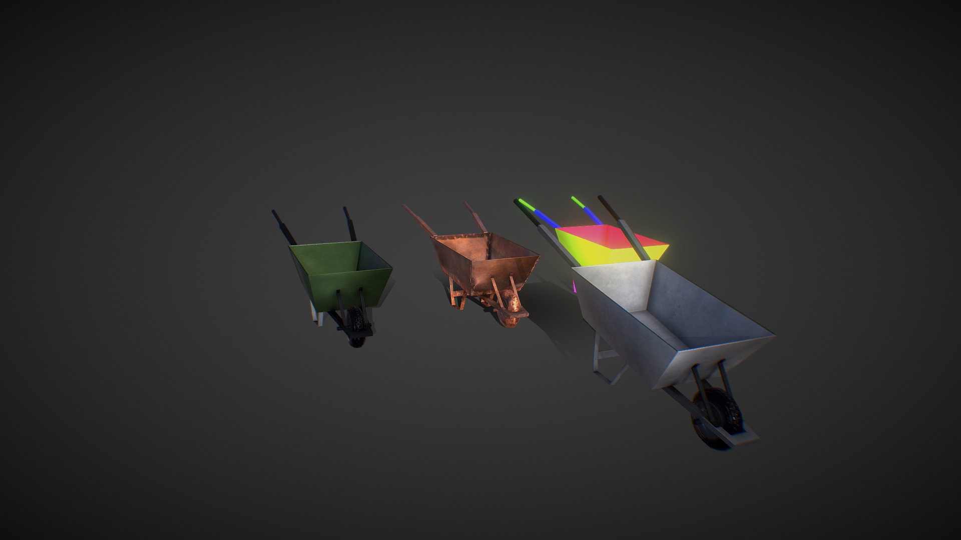 3D model Wheelbarrow  -low poly ar/vr/mobile model - This is a 3D model of the Wheelbarrow  -low poly ar/vr/mobile model. The 3D model is about a couple of airplanes flying in the sky.