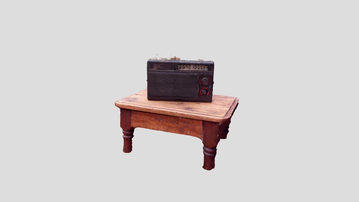 Old FM Radio On Stool 3D Model