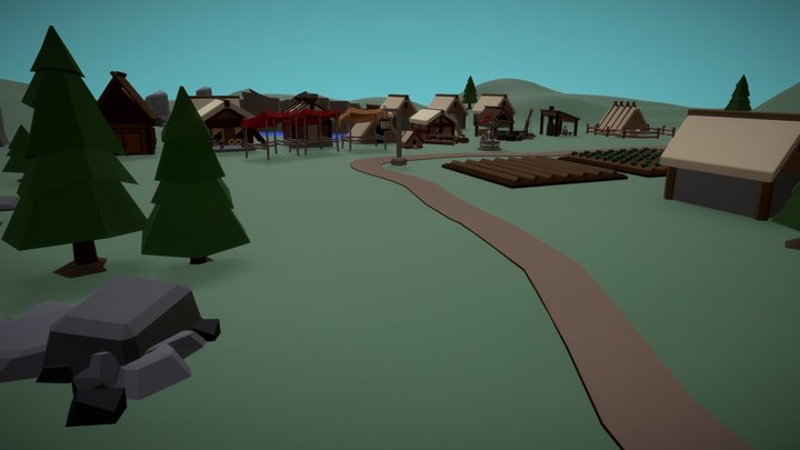 Lowpoly Village 3D Model