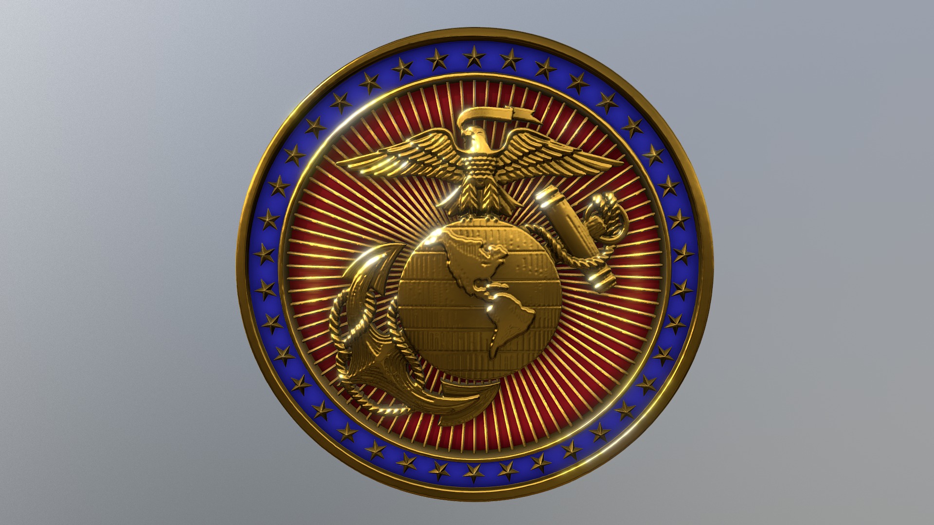 3D model Marine Coin - This is a 3D model of the Marine Coin. The 3D model is about a circular object with a gold emblem.