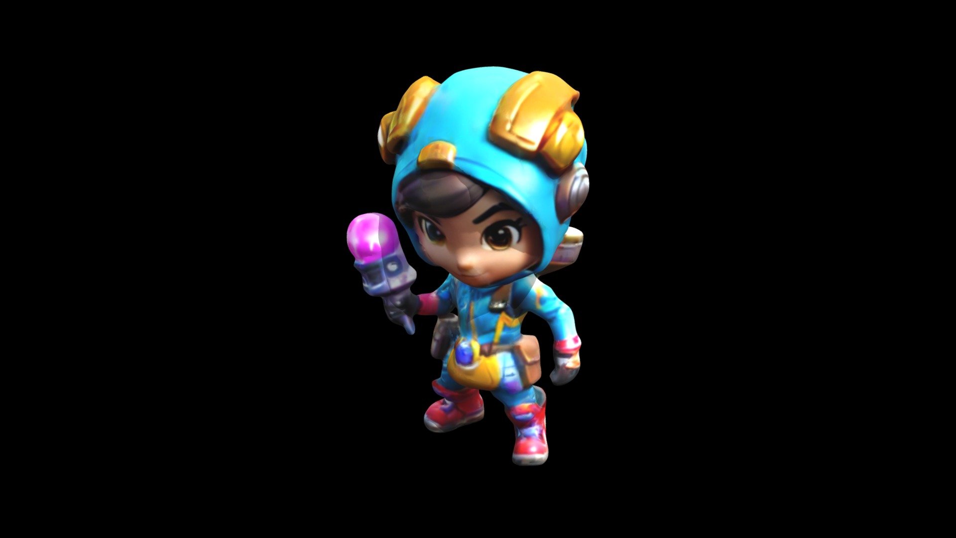 A chibi-style character with a blue helmet, wiel - Download Free 3D ...
