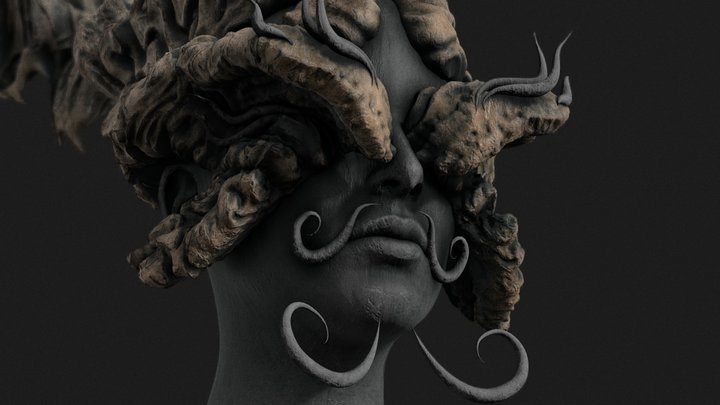 Horned Girl Sculpture 3D Model