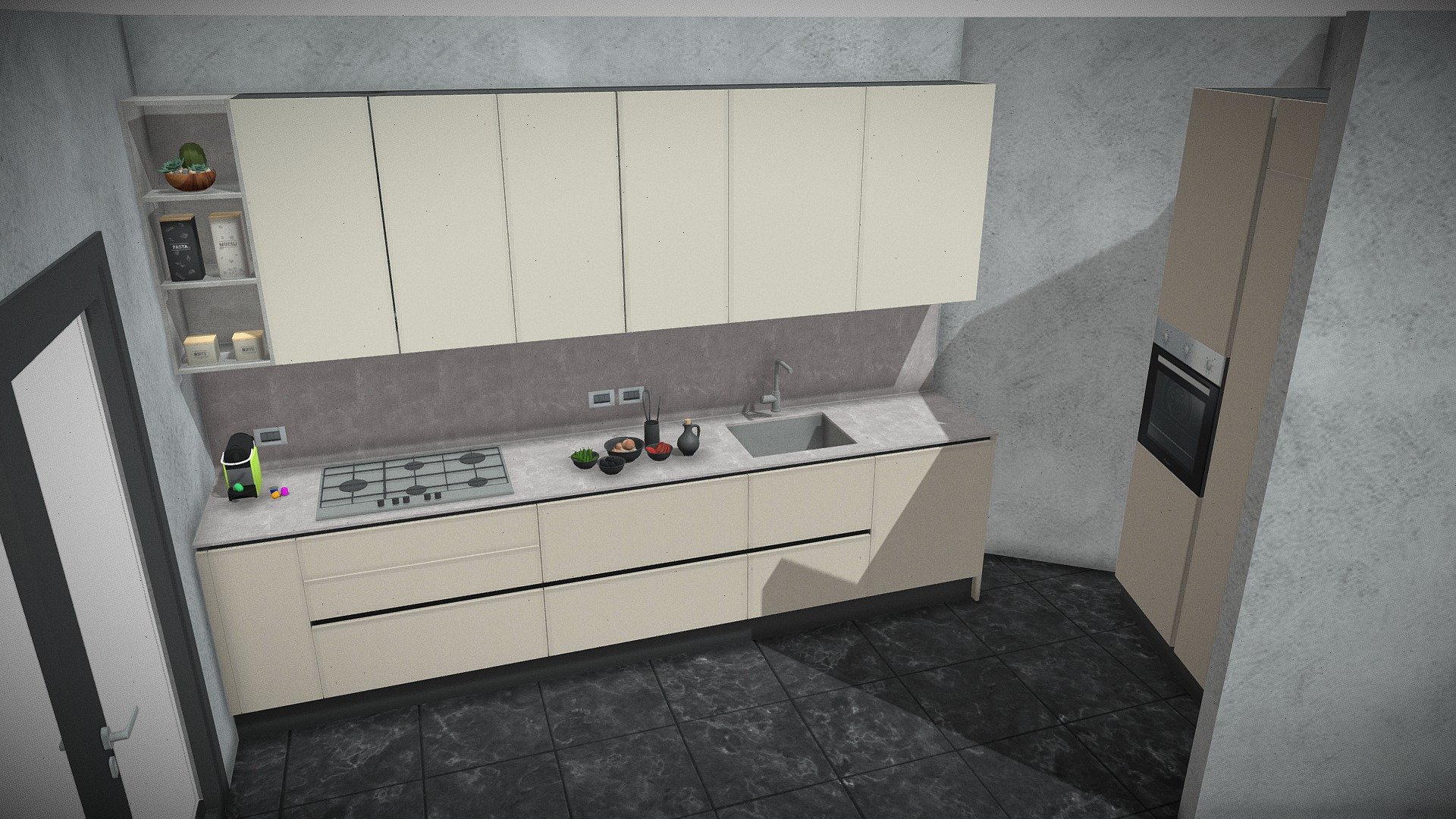 Cucina lineare con colonne in nicchia — Sketchfab embed 3D viewer