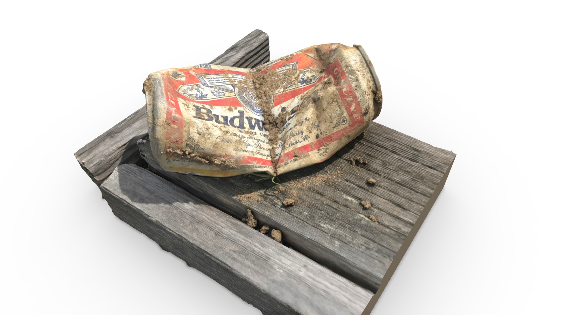3D model Beer Can on Fencepost - This is a 3D model of the Beer Can on Fencepost. The 3D model is about a box of candy on a wooden board.