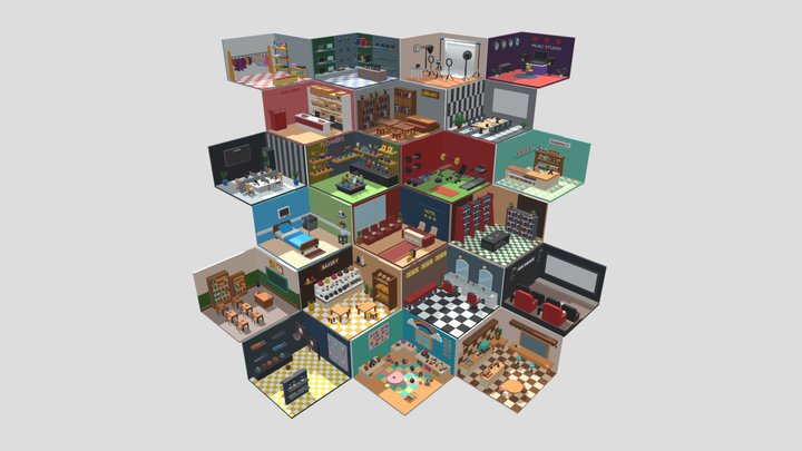 3D LOWPOLY WORK ROOMS 3D Model