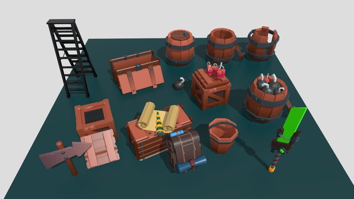 Lowpoly stylized assets 3D Model