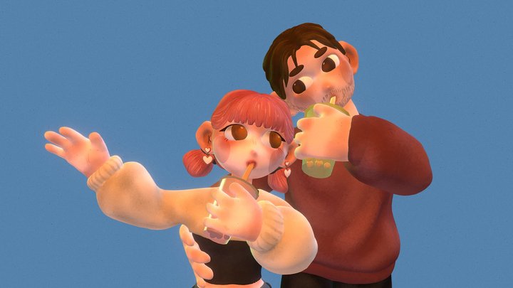 Couple cartoon 3D Model