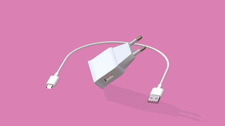 Phone Charger with USB Cable 3D Model