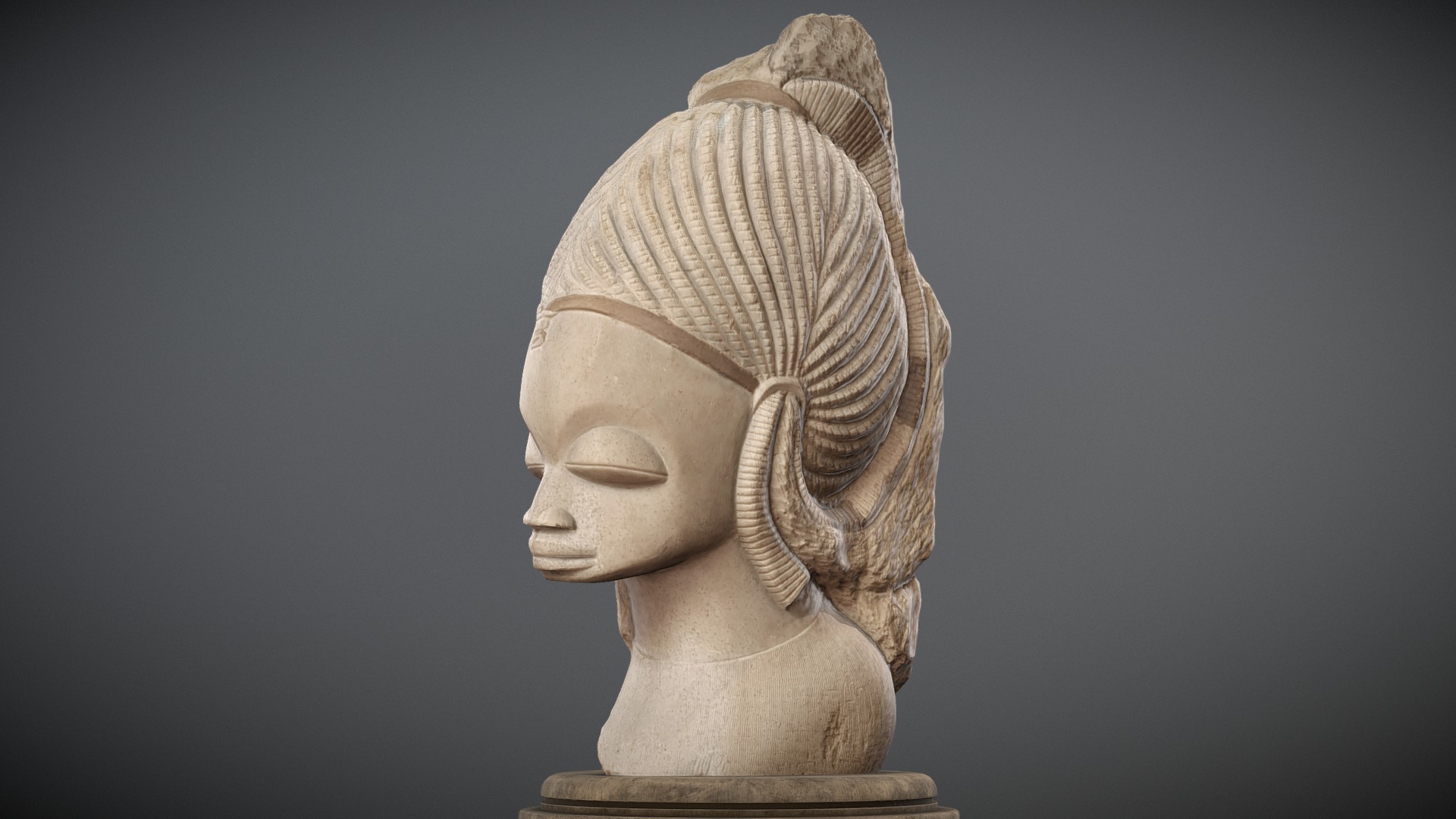 3D model M’Bigou Head – African sculpture - This is a 3D model of the M'Bigou Head - African sculpture. The 3D model is about a stone head of a person.