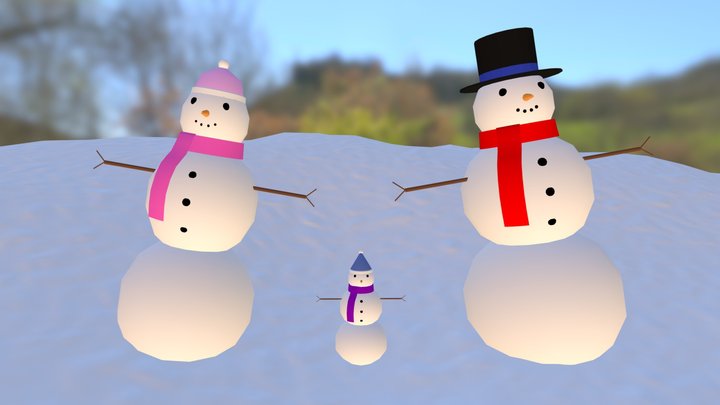 Snowman Family 3D Model