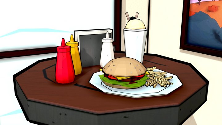 Hamburger and fries 3D Model