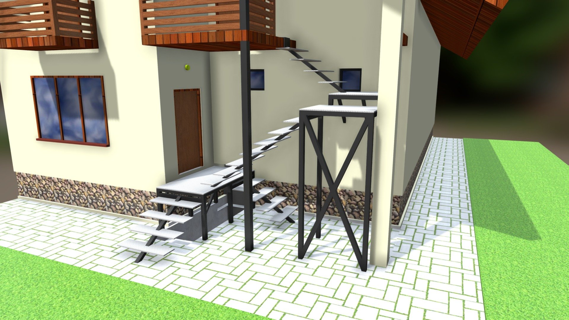 Exterior stairs with 3 podiums