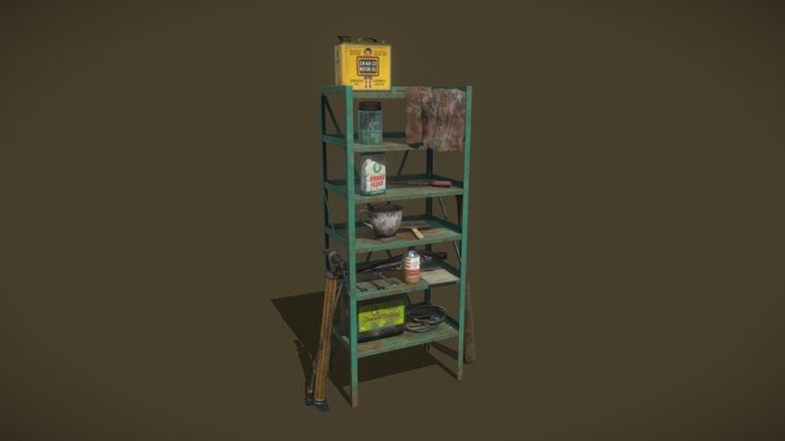 Vintage Garage Small Shelves Asset 3D Model