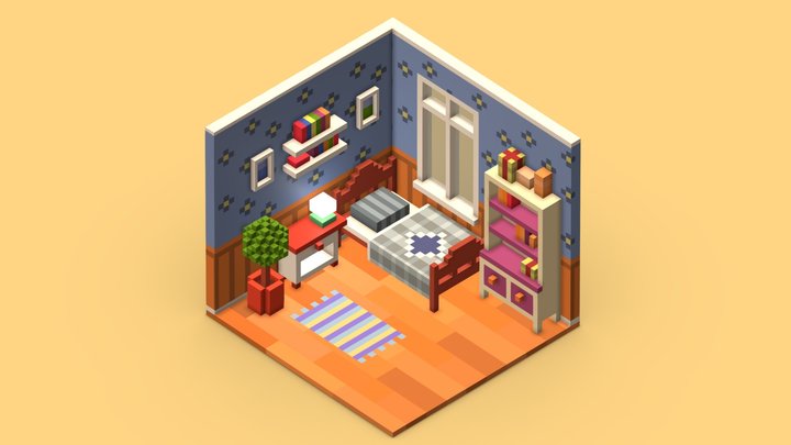 Isometric Voxel Room 3D Model