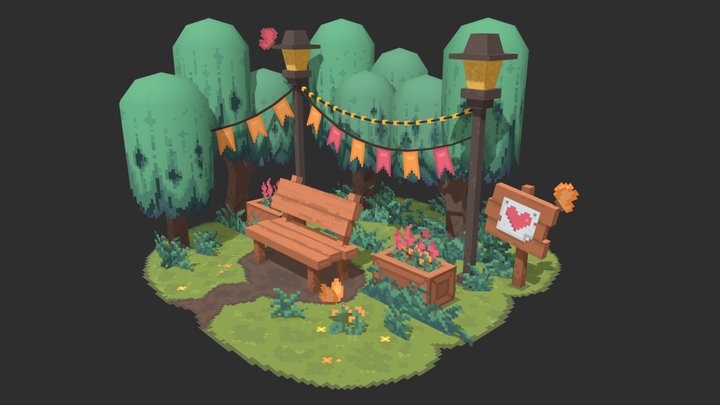 Pixel Art Park 3D Model