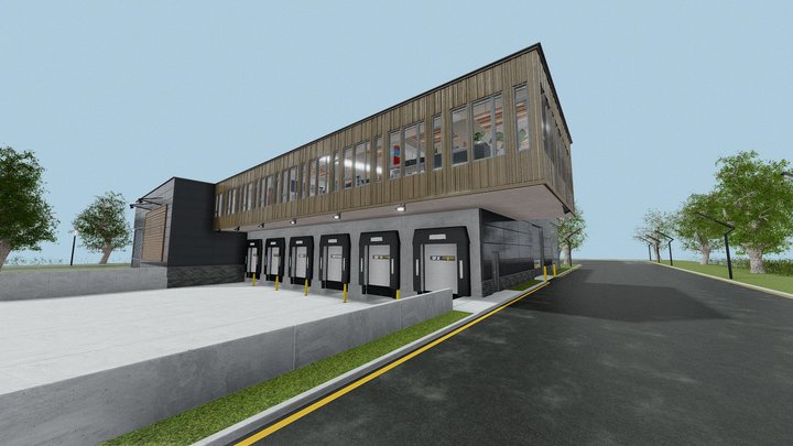 Modern furnished warehouse building with office 3D Model