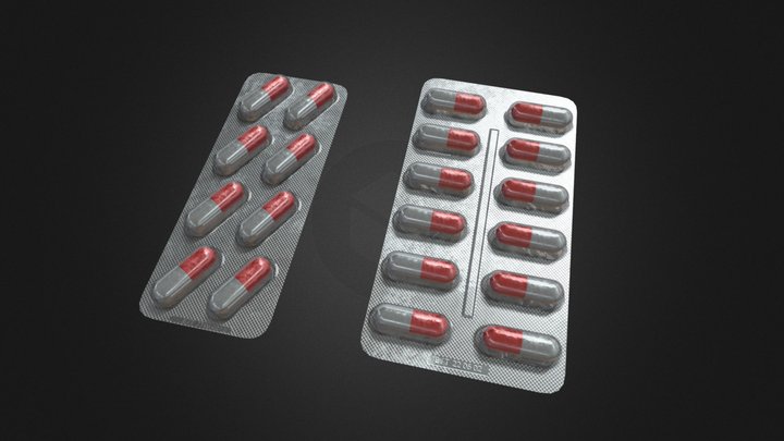 Pills blister set game ready prop 3D Model