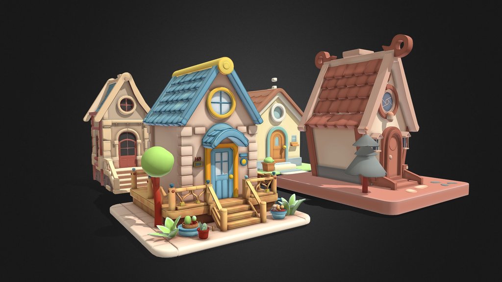Cartoon Villa Wooden House Low Polygon 3D Model