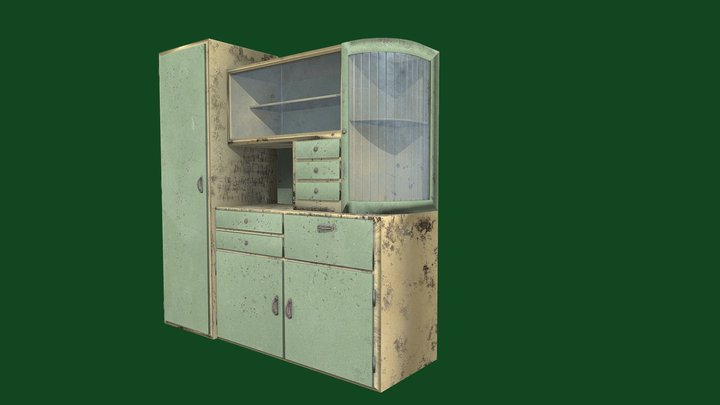 Zeleni kredenac ExYu old sideboard (Game Ready) 3D Model
