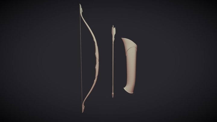 Bow, Quiver, and Arrow 3D Model