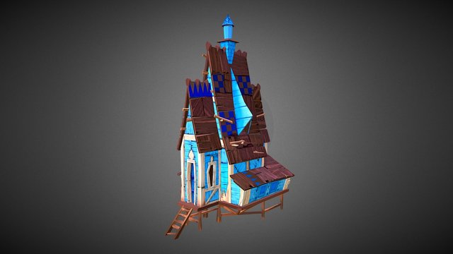 Low Poly Stylized Wooden House 3D Model
