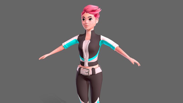 CyberPunk girl for a game. 3D Model