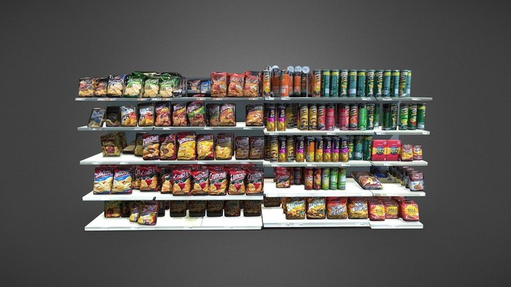 Supermarket Potato Chips Shelf Asset 3D Model