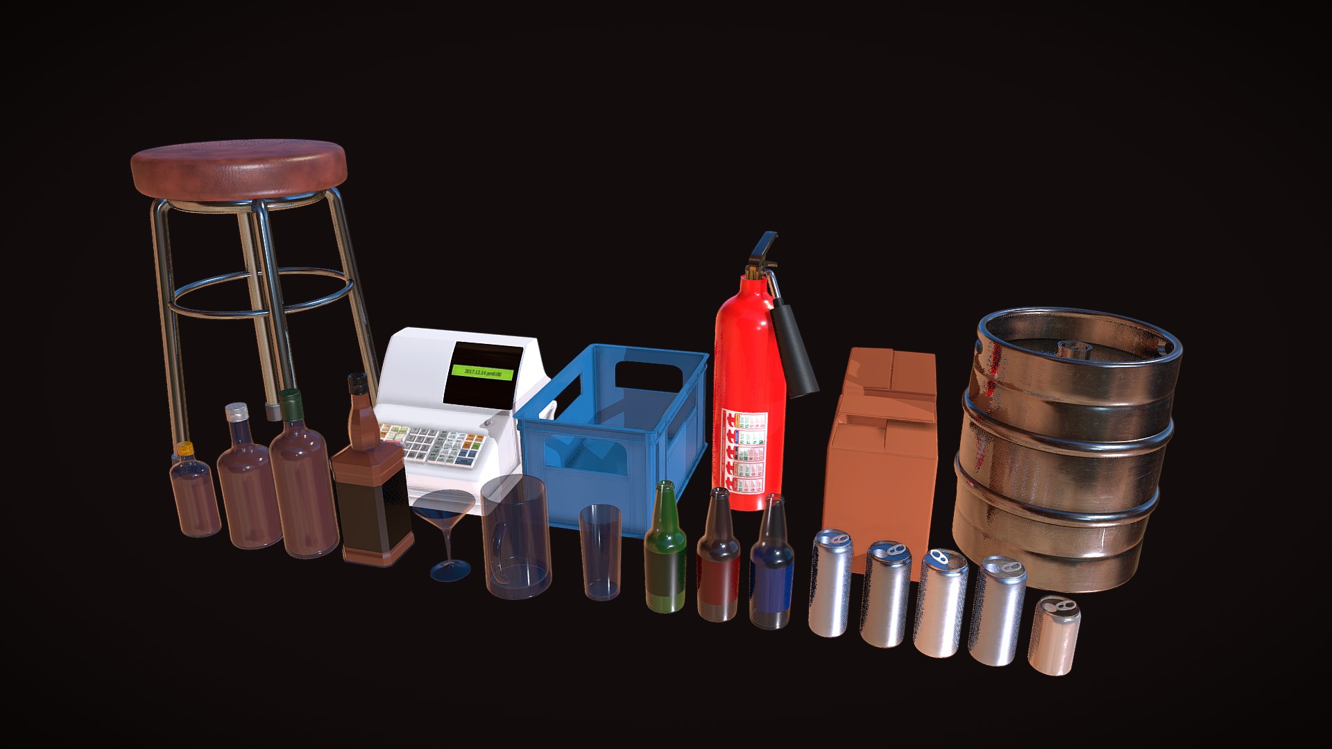 3D model UK pub props - This is a 3D model of the UK pub props. The 3D model is about a group of bottles and cans.