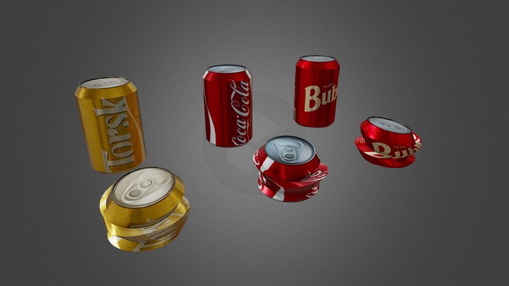 Realistic Soda, Beer Cans Pack (+ Crushed) 3D Model