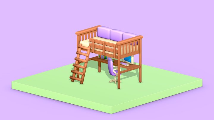 Low Poly Study Room 3D Model