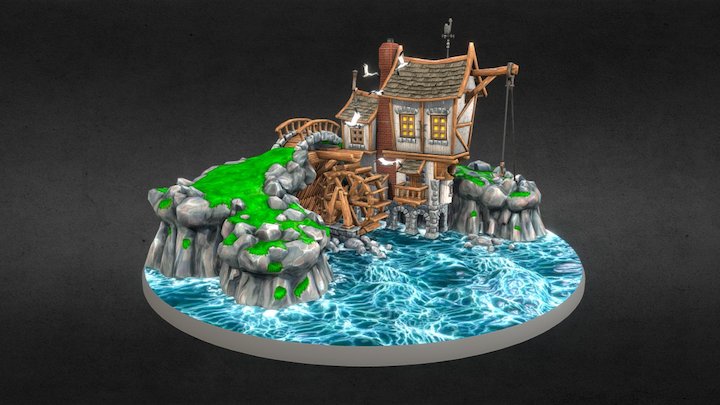 Watermill Scene 3D Model