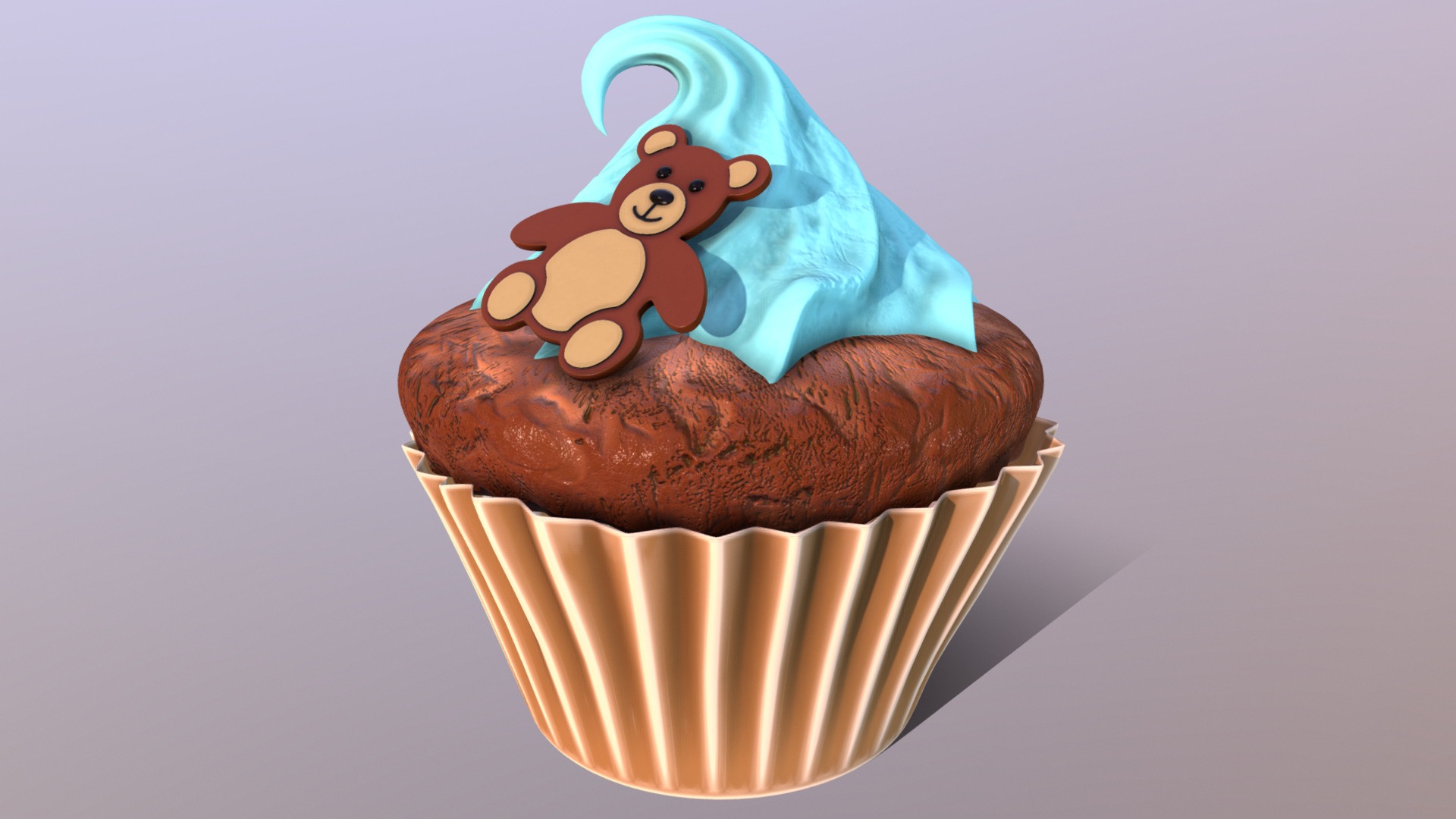 3D model Cute Teddy Bear Cup Cake - This is a 3D model of the Cute Teddy Bear Cup Cake. The 3D model is about a cake with a blue hat and a stuffed animal on top.