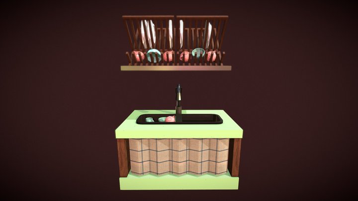 Sink and dish rack 3D Model