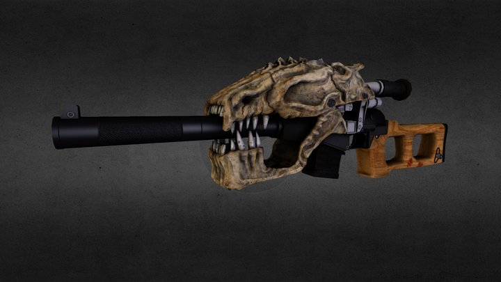 9-mm sniper rifle with alien skull 3D Model