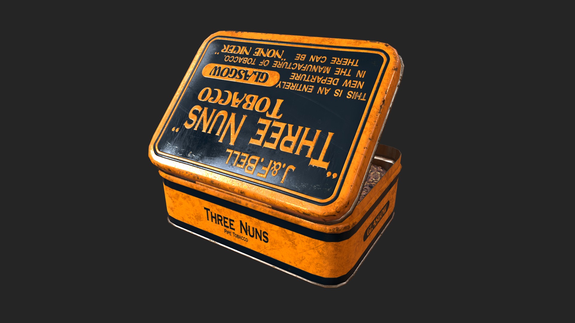 3D model Old Tobacco Tin (Three Nuns) - This is a 3D model of the Old Tobacco Tin (Three Nuns). The 3D model is about text.