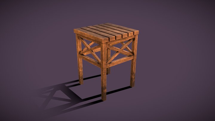 Dirty Wood stool, Low poly 3D Model