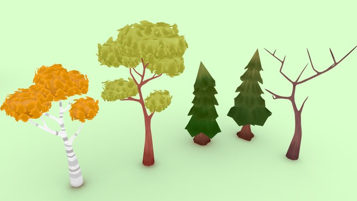 Stylized hand painted trees 3D Model