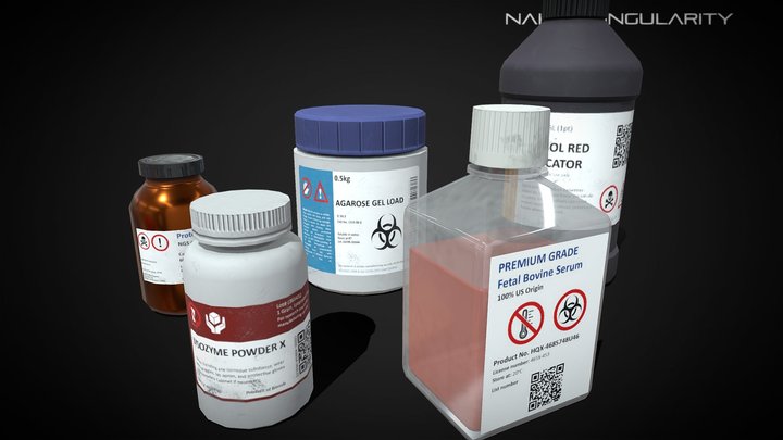 Chemical Reagent Substance Bottles | Plastic PBR 3D Model