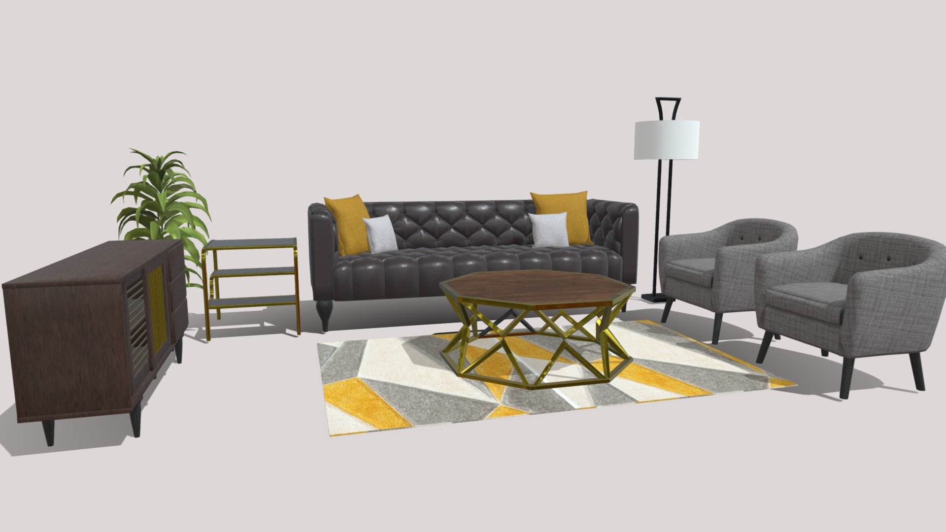 3D model Living Room Assets - This is a 3D model of the Living Room Assets. The 3D model is about a living room with a couch and chairs.