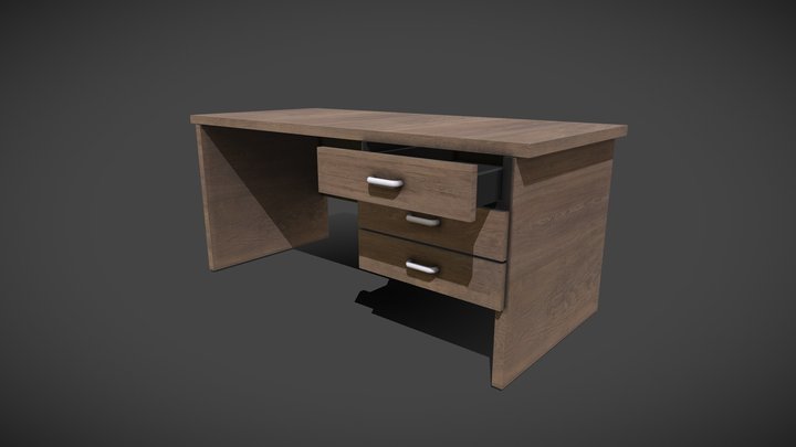 Wooden Desk 3D Model