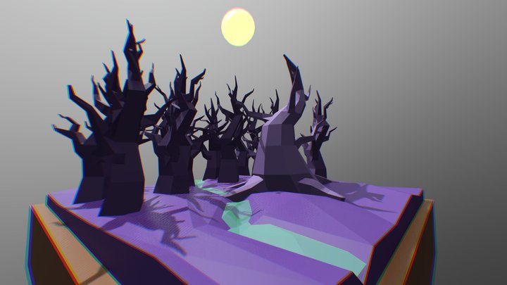Low Poly Dark Forest Diorama 3D Model