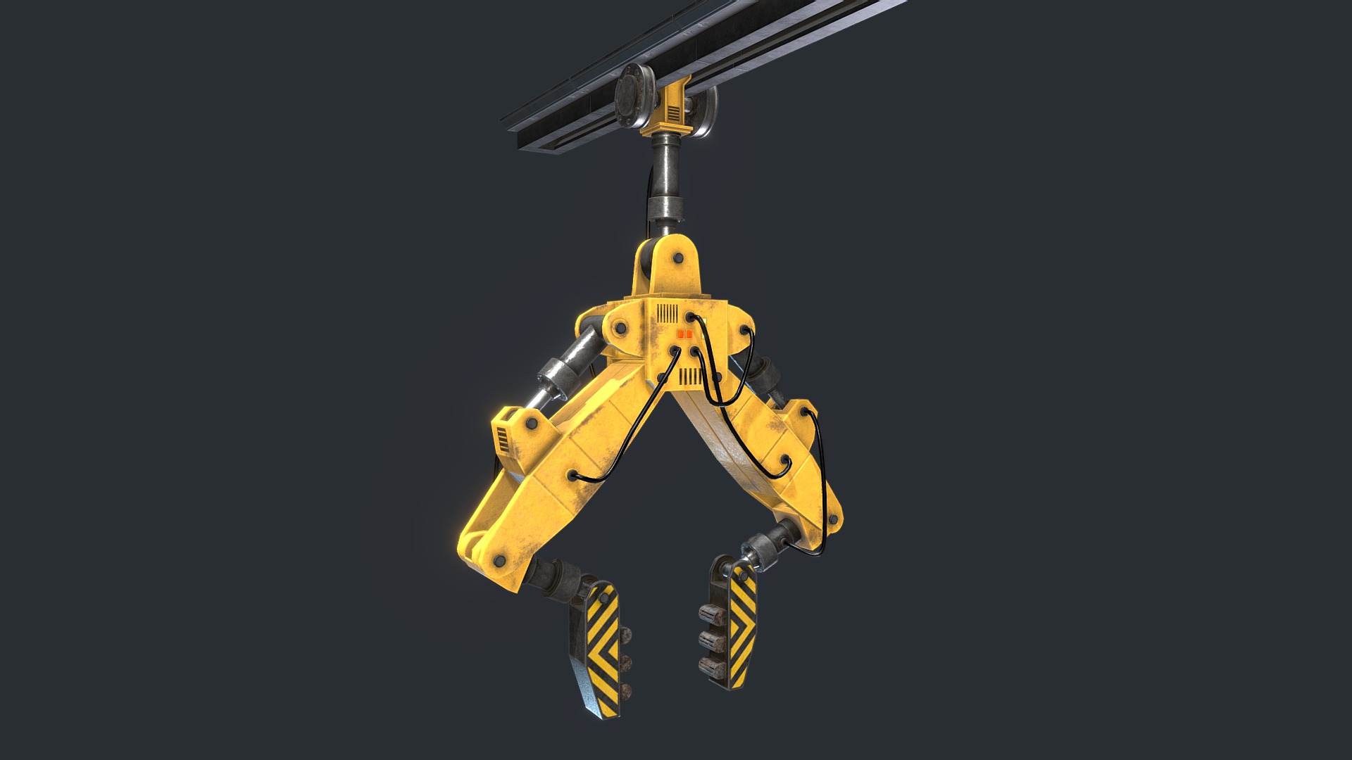3D model Sci Fi (Frog Legged) Crane - This is a 3D model of the Sci Fi (Frog Legged) Crane. The 3D model is about a yellow robot with a black background.